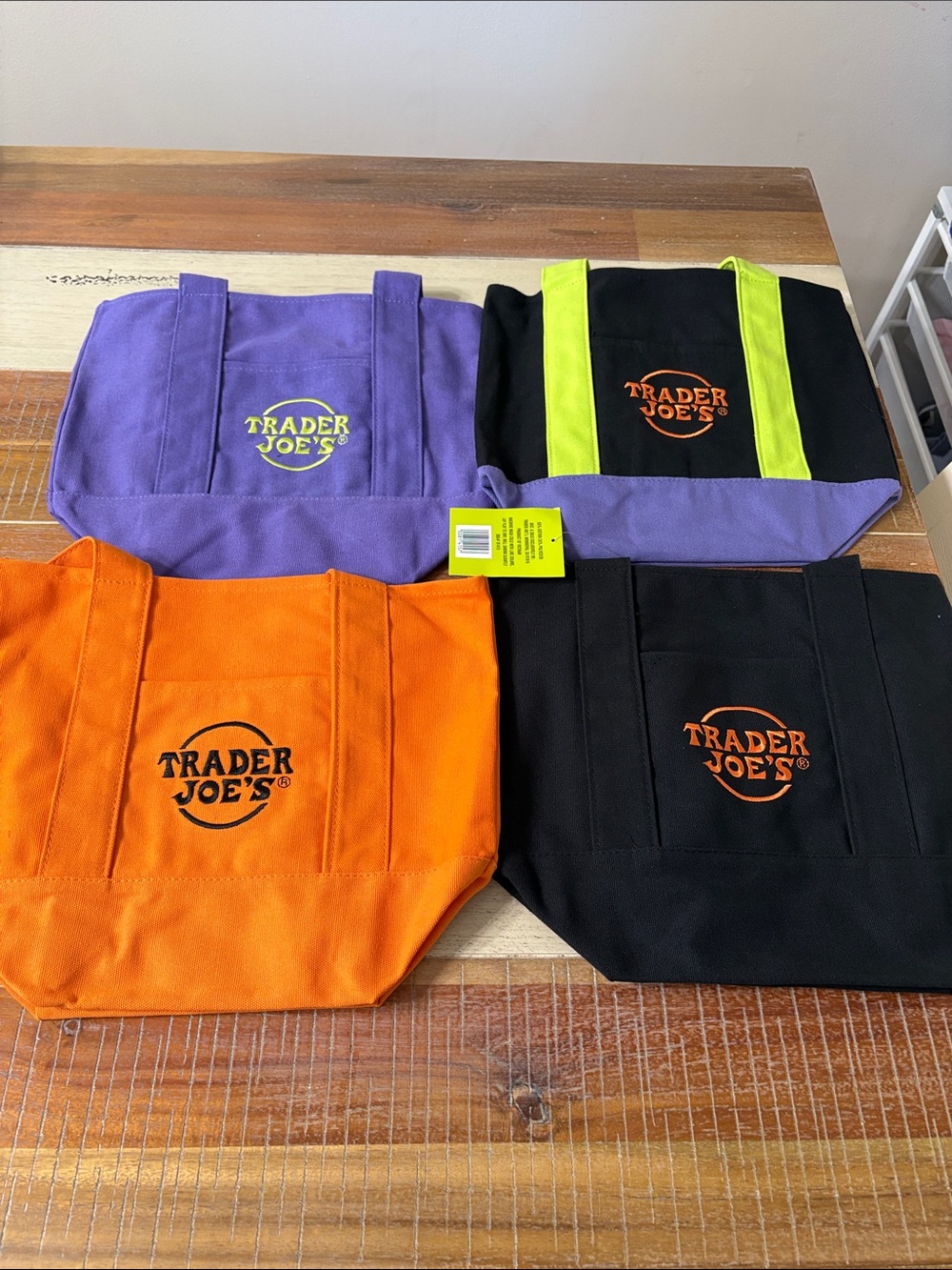 NWT Trader Joe's Halloween Mini Tote Set of 4 Orange Purple Black Neon Green